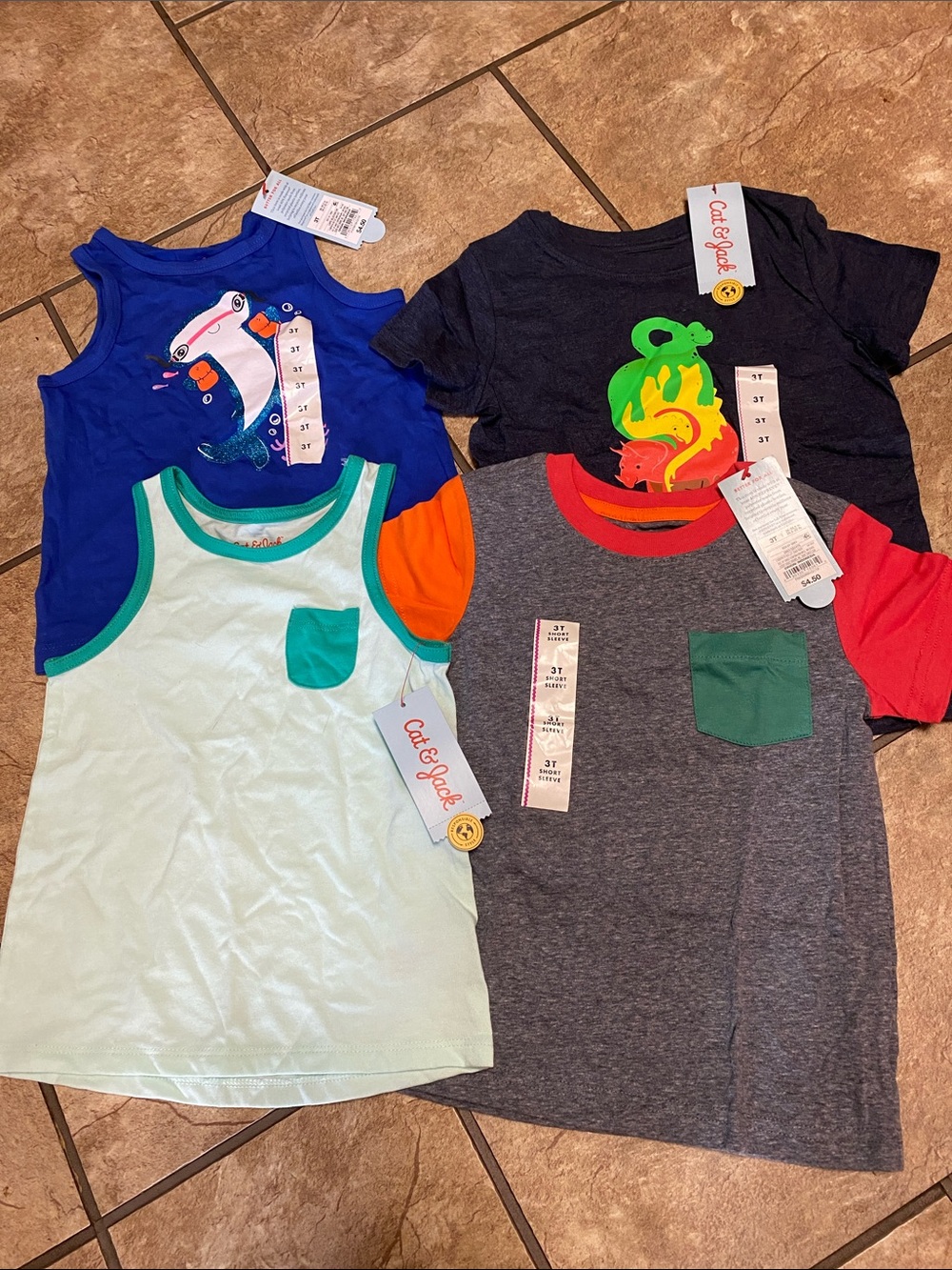 Cat & Jack Mix Tee & Tank Set - 3T Blue, Green, Gray, Orange, Red Summer Unisex